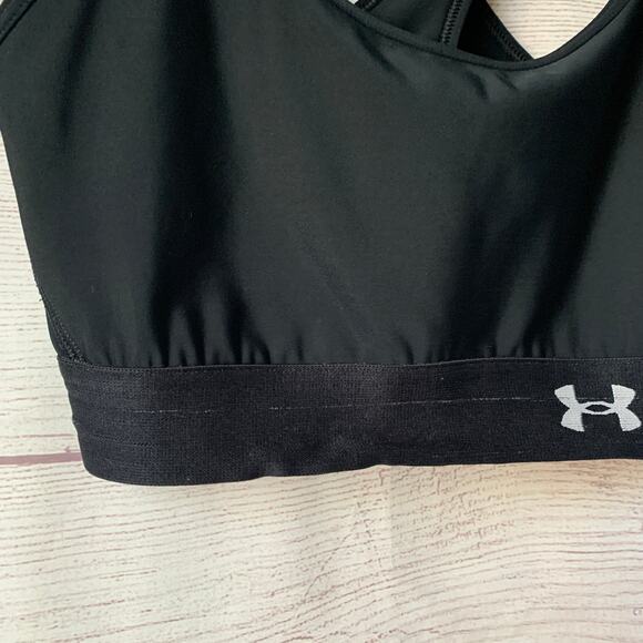 Under Armour Black Sports Bra Mid Cross Back with Keyhole Pullover - Picture 7 of 12